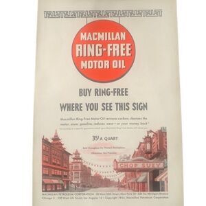 Vintage 1945 Macmillan Ring-Free Motor Oil Ad Advertisement